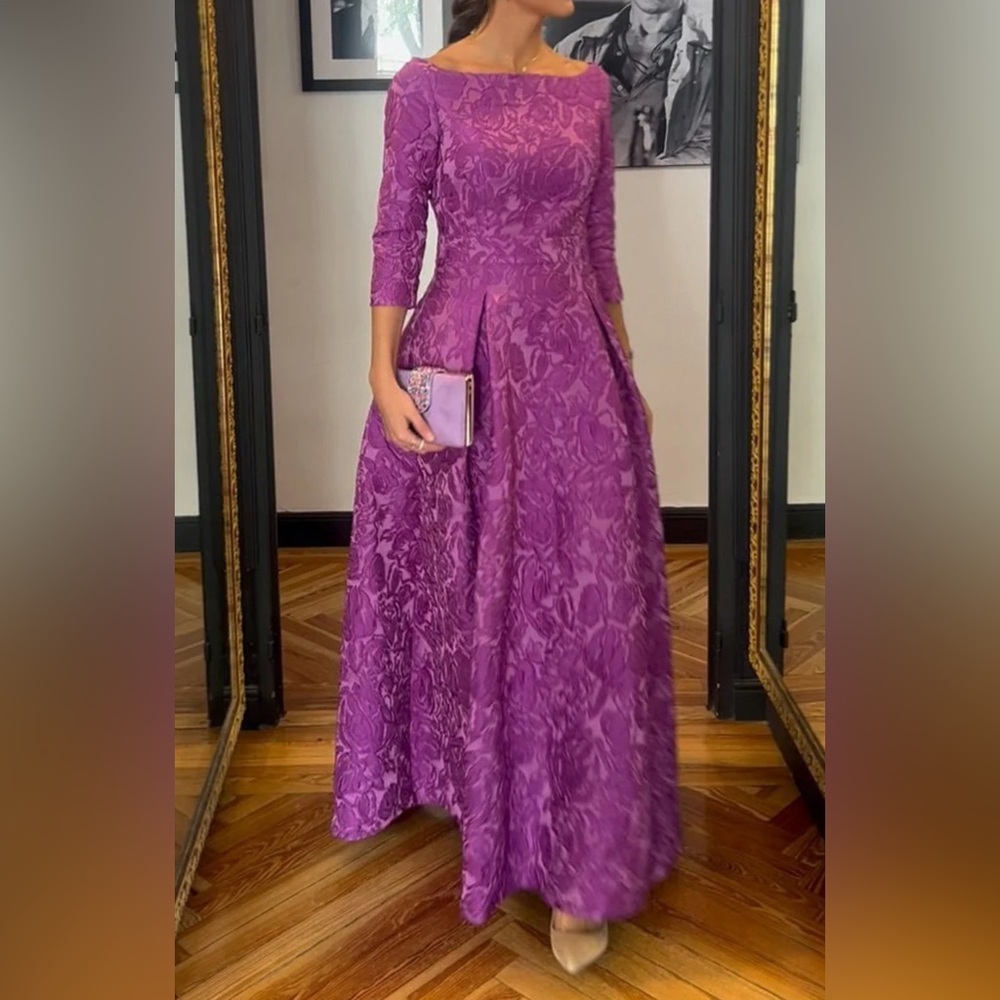 Boat Neck Elegant Party Dress - Fuchsia/Purple - Size Small